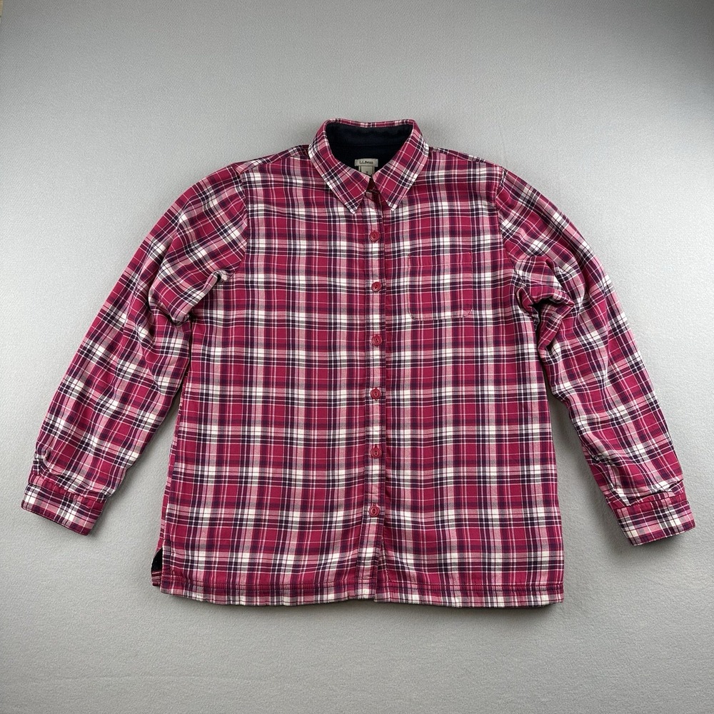 L.L. Bean Women's Pink Plaid Fleece Lined Size Medium Shirt Jacket Shacket